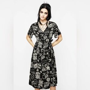 Disturbia Heresy Wrap Dress MIDI Black Witch Wizard History Size 4